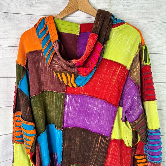 Greater Good Network XXL Hippie Patchwork Jacket Hoodie Festival Indie Artsy - Picture 5 of 10